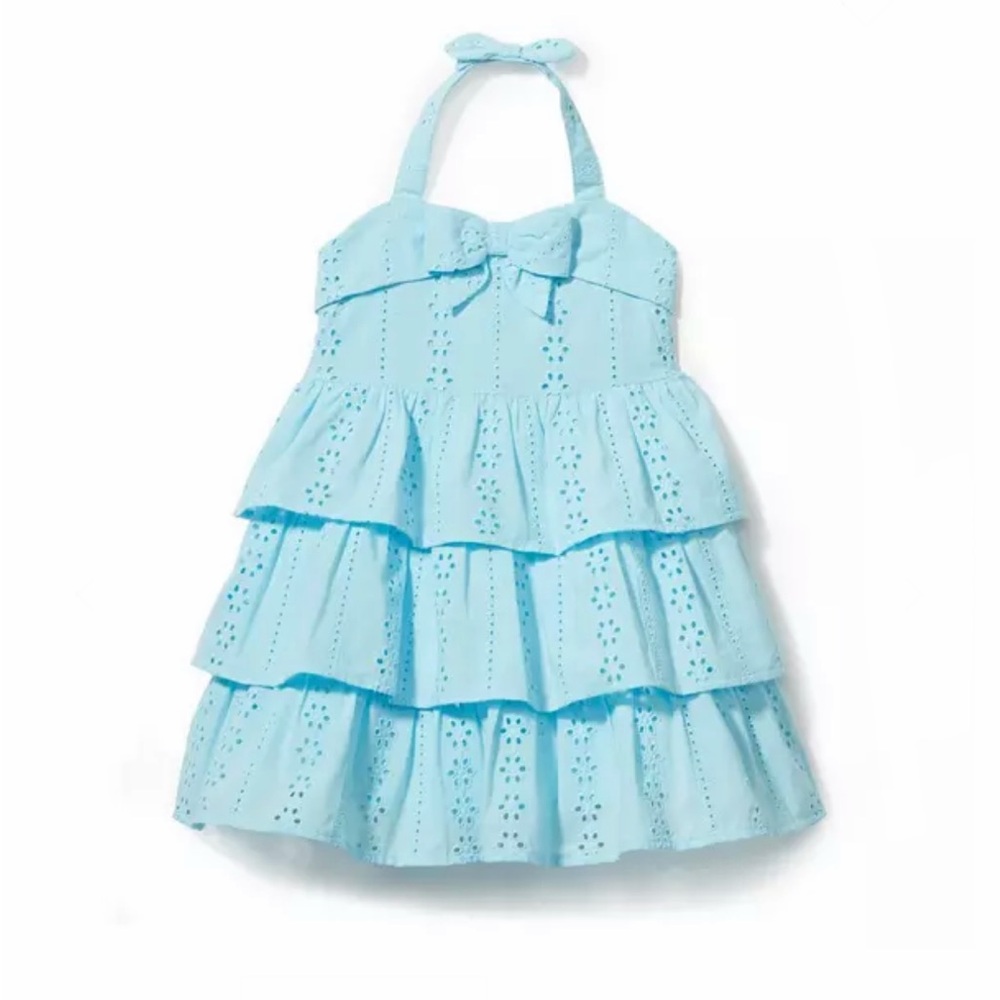 Janie and Jack Aqua Blue Eyelet Tiered Skirt Halter Dress Size 10